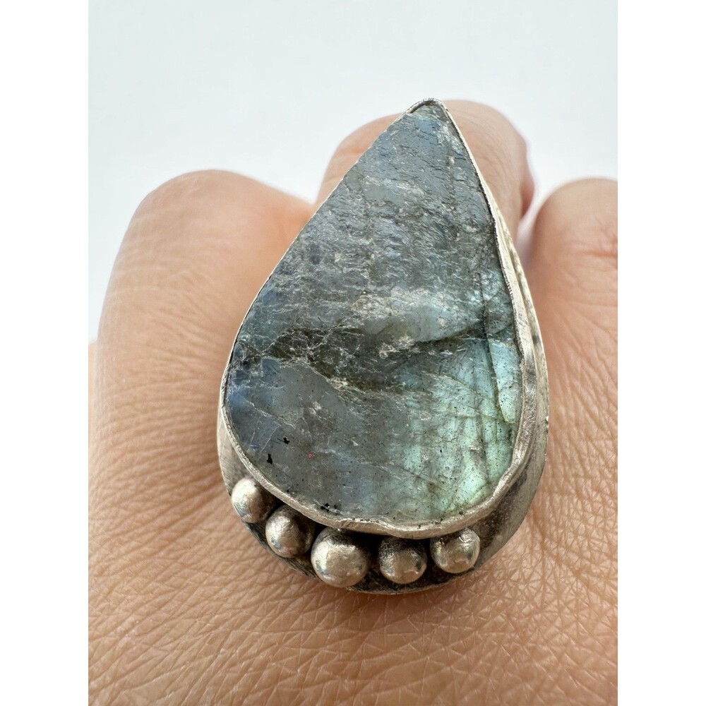 Natural Labradorite Adjustable Ring Size 6.5